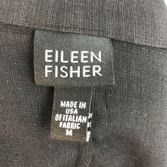Eileen Fisher Black Linen Blend Button Front Blouse Jacket Long Sleeve Medium - Picture 7 of 7
